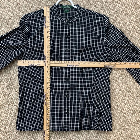 Lauren Ralph Lauren Women’s black and white button up shirt mao collar sz large - Picture 9 of 9